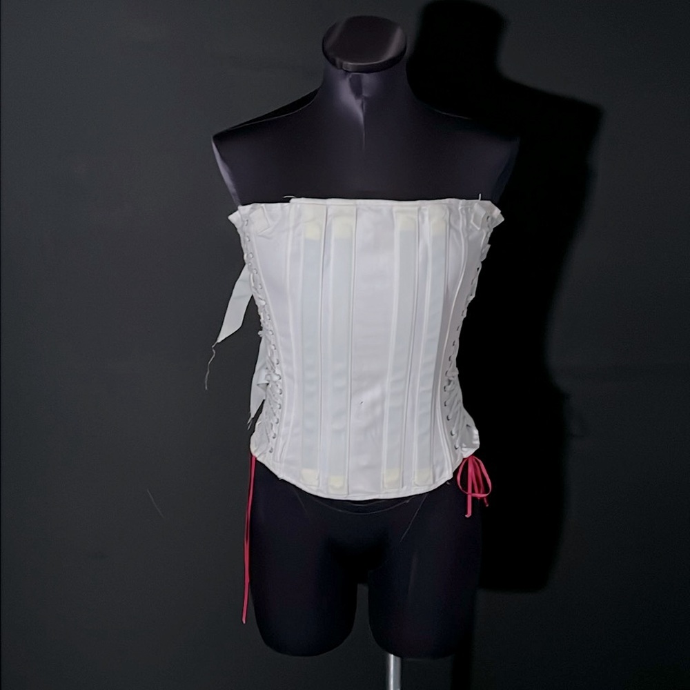 CAMP Vintage Original White Lace Up Corset with Hard Bones!